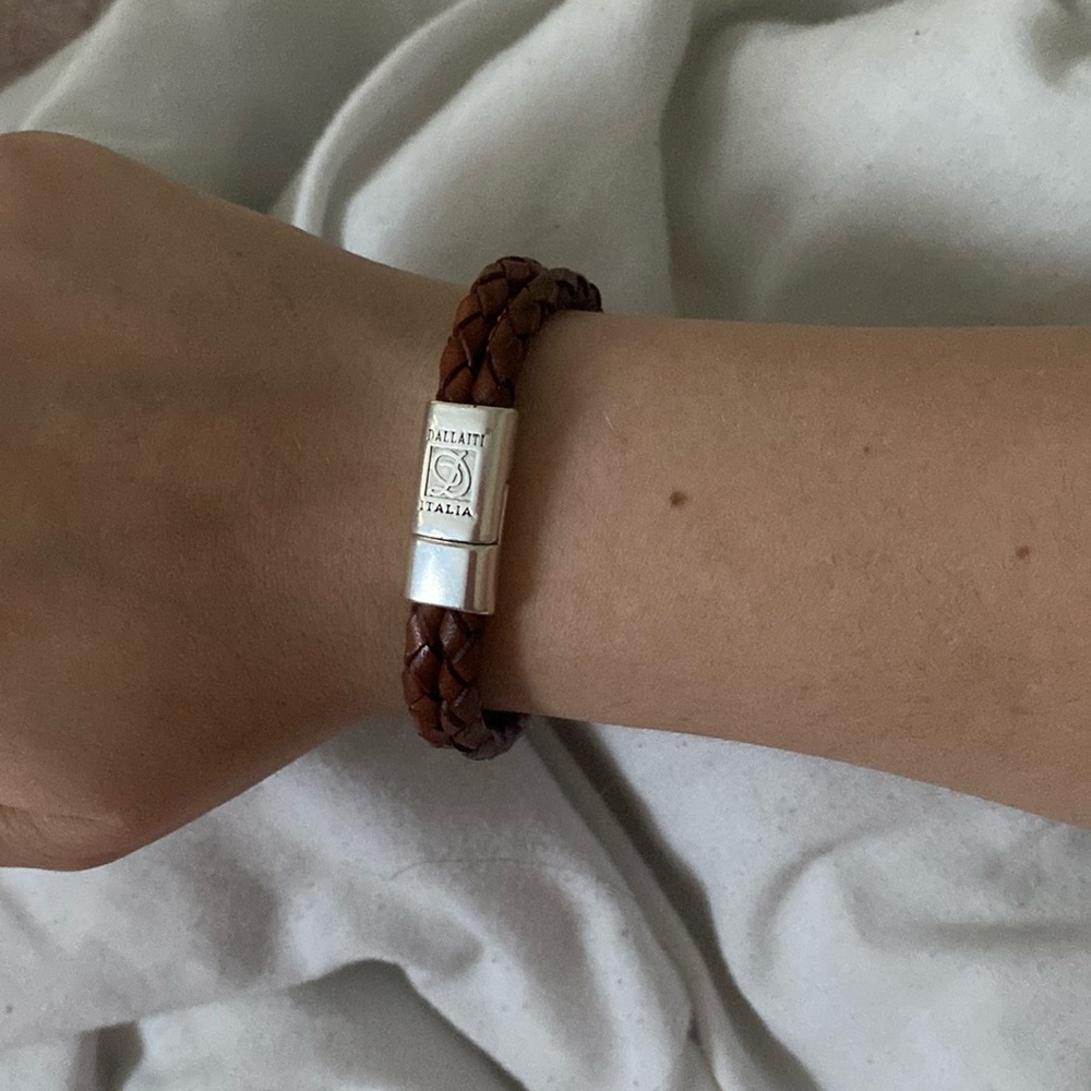 Dallaiti Italia woven leather with magnetic metal buckle bracelet